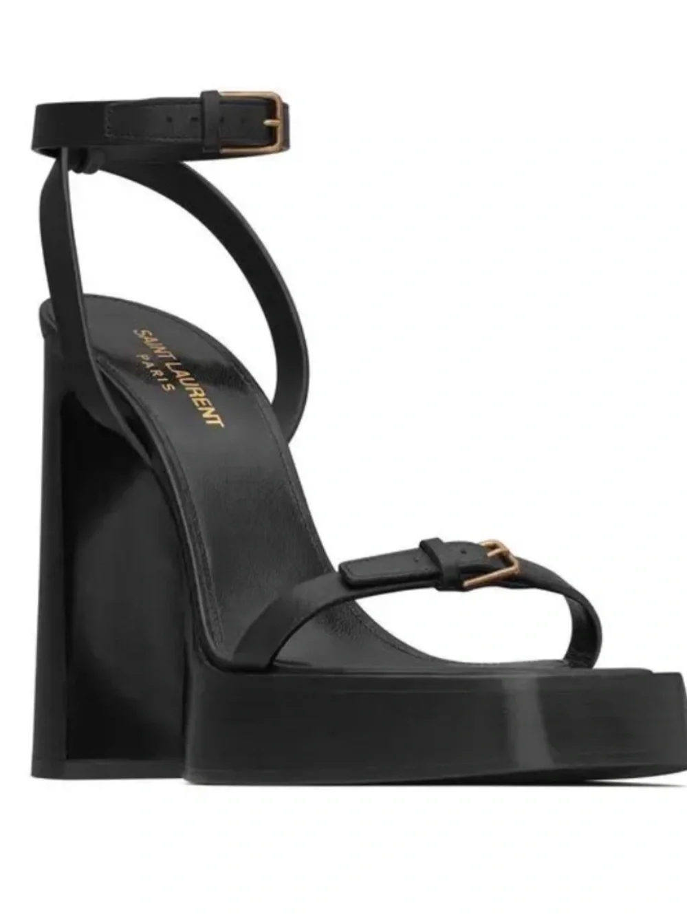 Saint Laurent Platz 105 Black Platform Sandals with Ankle Strap